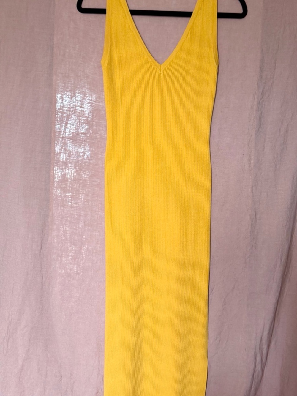House of Harlow 1960 Yellow Ribbed V-Neck Maxi Dress